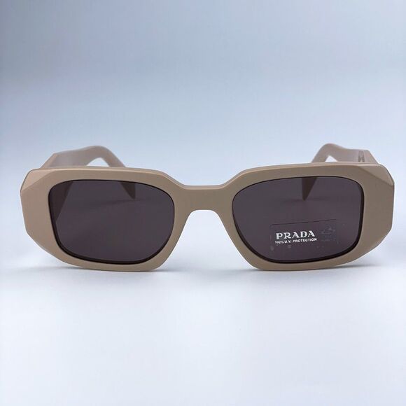 NEW Prada PR17WS VYJ6X1 Powder Beige Brown Rectangle Unisex Sunglasses - Picture 2 of 15